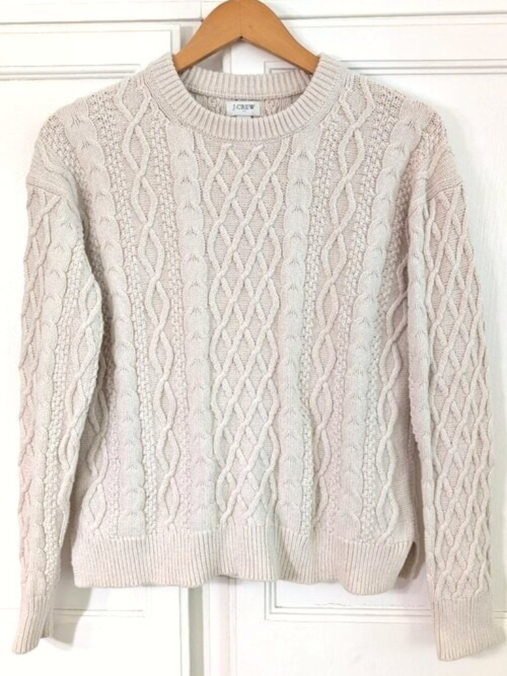 J.‎ Crew 100% Cotton Cable-Knit Crewneck Sweater Ivory Size S